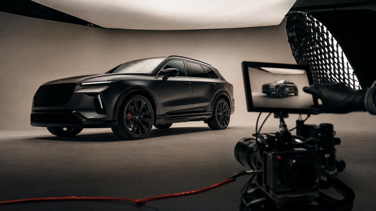 A vehicle being filmed in the studio